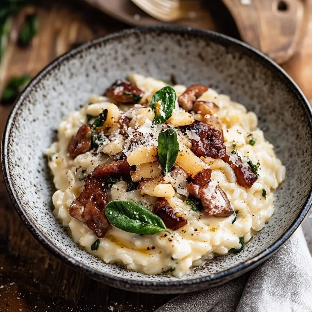 Maronen Risotto mit Käse, Speck und Salbei