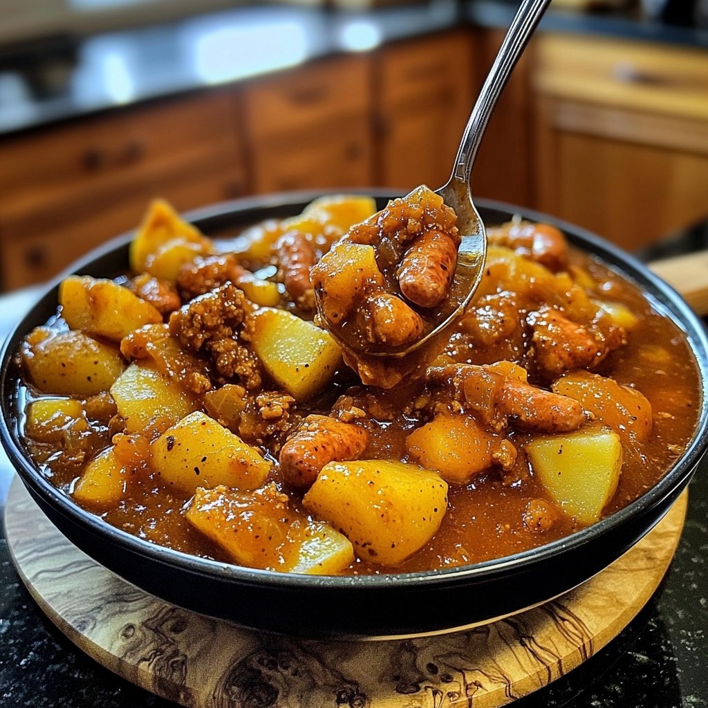 Kartoffelgulasch mit Würstchen