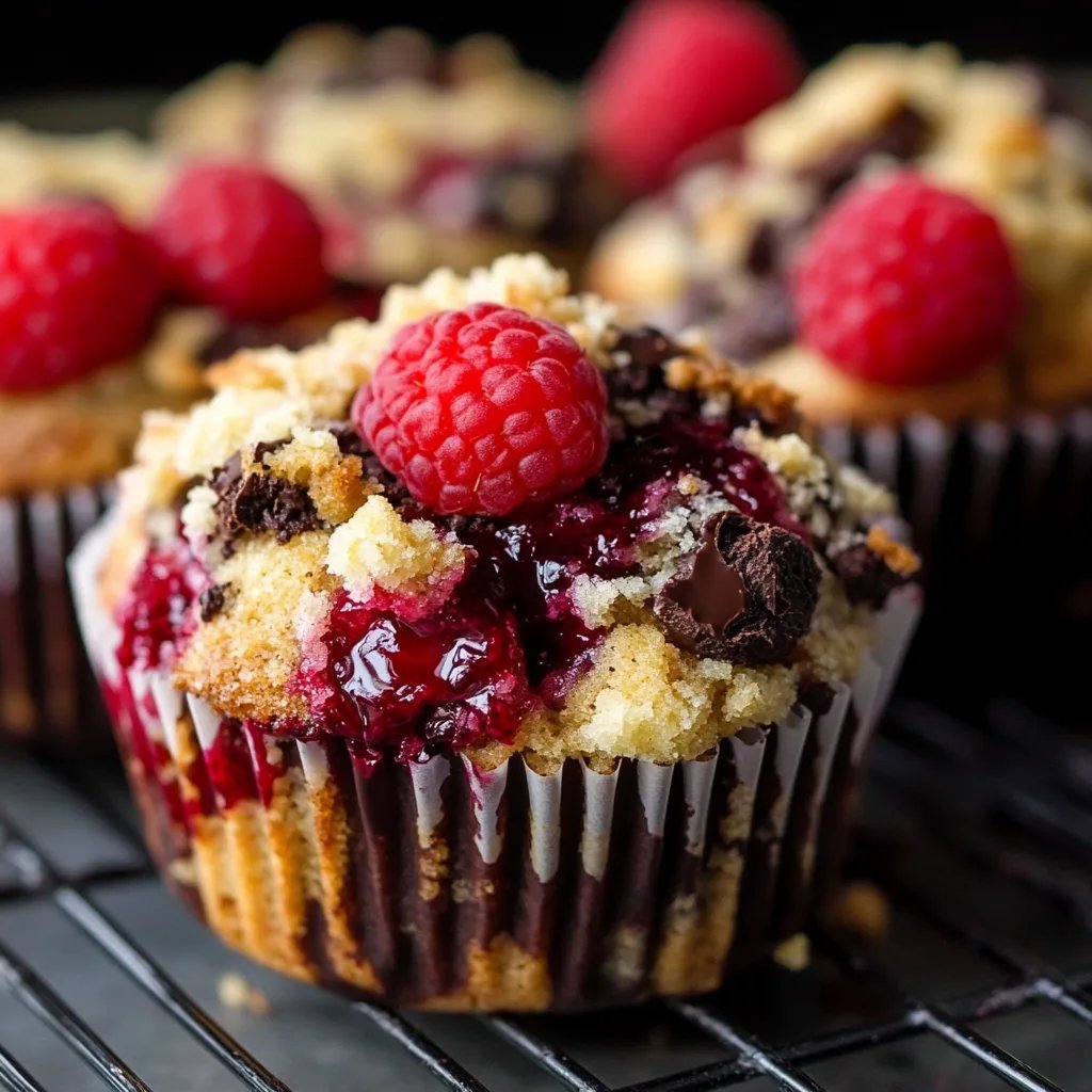 Dunkle Schokoladenchunks-Himbeer-Streuselmuffins